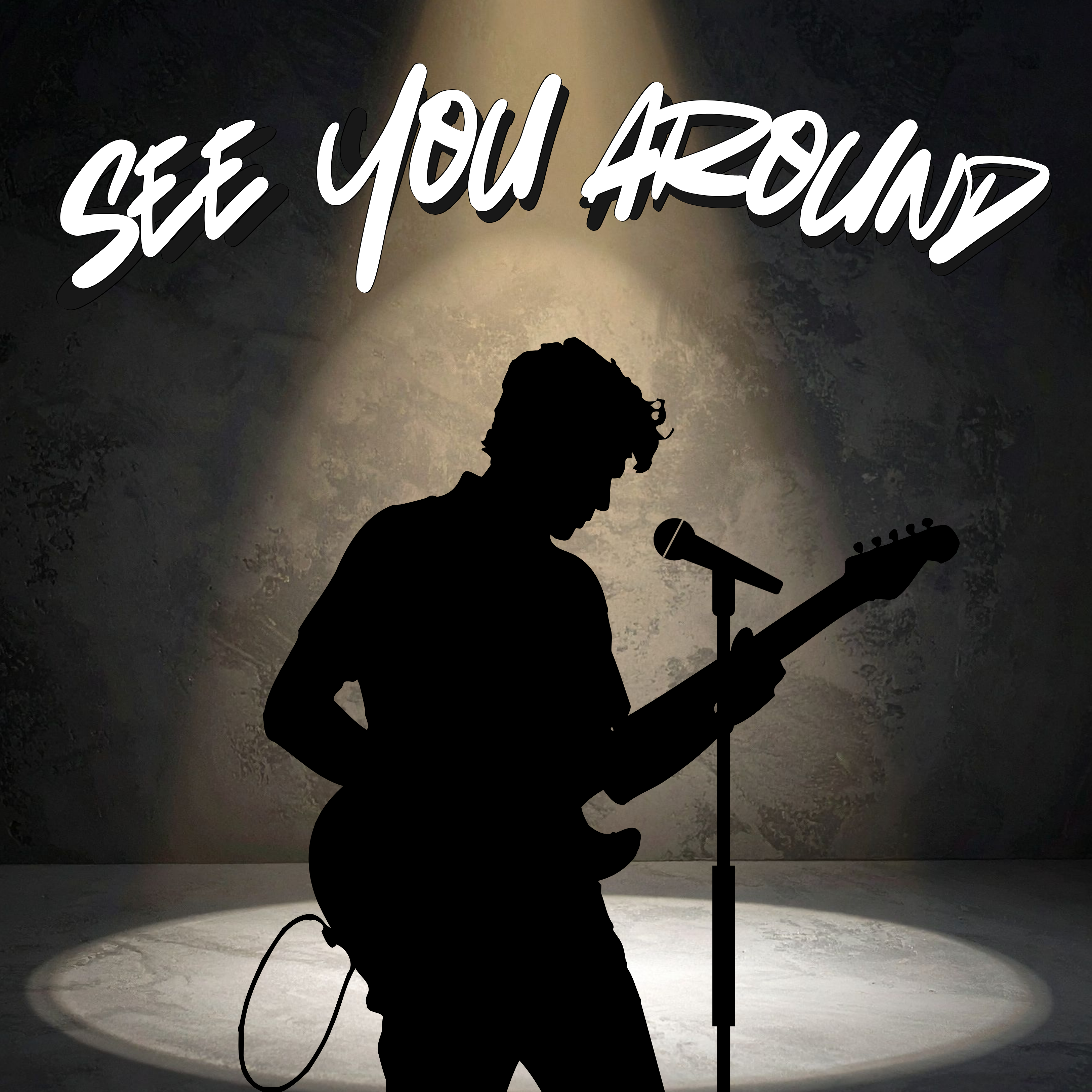 'See You Around' cover art: the silhouette of a man singing into a microphone while playing guitar under a spotlight.